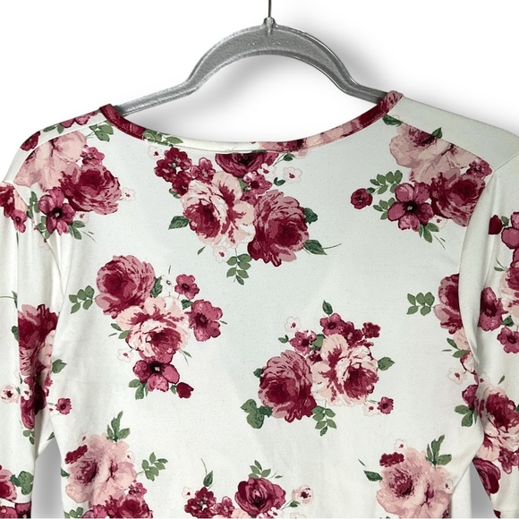 Pinc Floral Wrap Top Sz XL V Neck Long Sleeve Ruffle Peony Y2K 90's Stretch - Picture 10 of 14